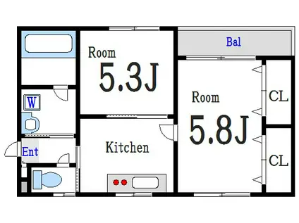 ハイム皆川(2K/1階)の間取り写真