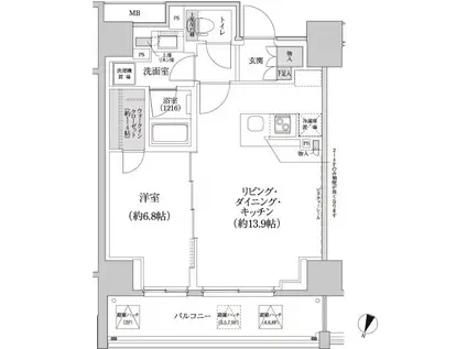 パークハビオ渋谷本町レジデンス(1LDK/9階)の間取り写真