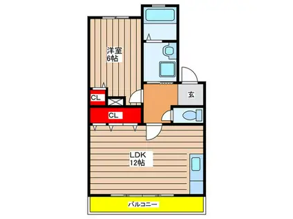 フジエコーポ(1LDK/1階)の間取り写真