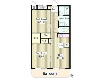 サンヴィラージュ三鷹(2DK/2階)の間取り写真