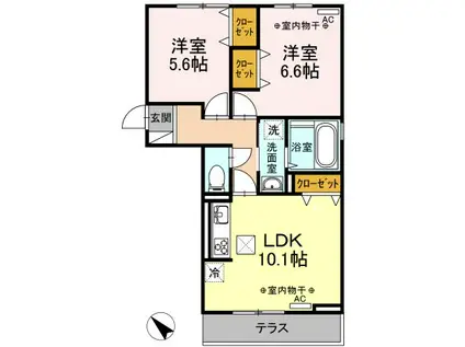 グラテナート(2LDK/1階)の間取り写真