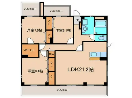 ウエルス クレイン(3LDK/2階)の間取り写真