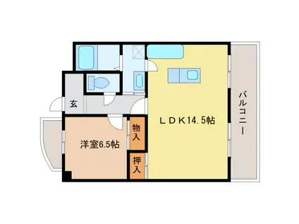 リーブ田の上(1LDK/4階)の間取り写真