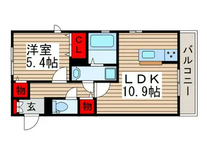 グロリアス(1LDK/2階)の間取り写真