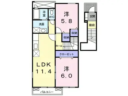 パストラーレII 2LDKH(2LDK/2階)の間取り写真
