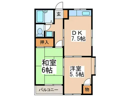 ローズハイム1(2DK/2階)の間取り写真