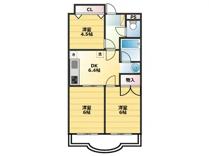 サンヒルズ中町(3DK/3階)の間取り写真
