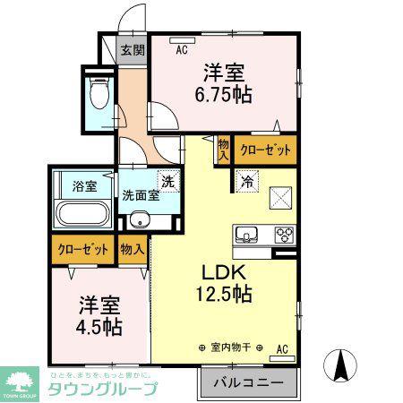 アーブルクロシェットC棟(2LDK/1階)の間取り写真