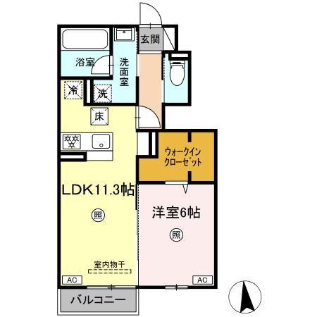 ラクードシャC(1LDK/1階)の間取り写真