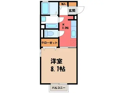 クレストタウン C(1K/1階)の間取り写真