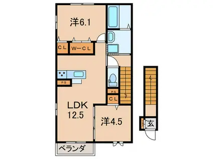 リヒトヴィラI棟(2LDK/2階)の間取り写真