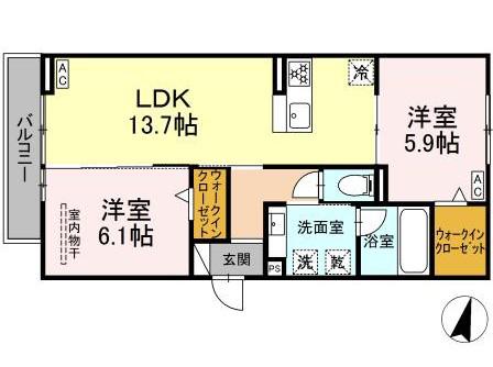 CELESTIA(2LDK/3階)の間取り写真