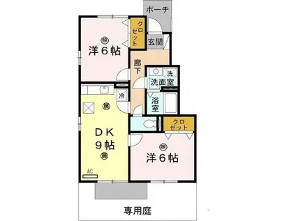 セジュール岡崎(2DK/1階)の間取り写真