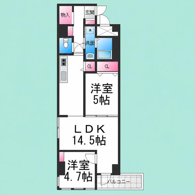 フリーディオ堺BLD(2LDK/5階)の間取り写真