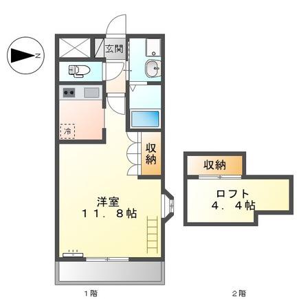 フォルティアB棟(1K/2階)の間取り写真