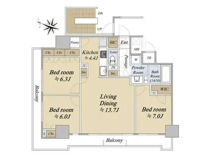 ザ・ライオンズ定禅寺タワー(3LDK/26階)の間取り写真