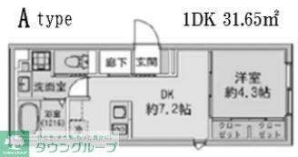 FABRIC蒲田ウエスト RESIDENCE(1DK/3階)の間取り写真