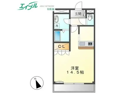 エスポワール(ワンルーム/2階)の間取り写真