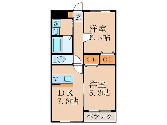 コーポラス伏見(2DK/5階)の間取り写真