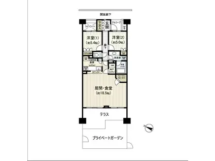 パーク・アベニュー八乙女ビューステージ(2LDK/1階)の間取り写真