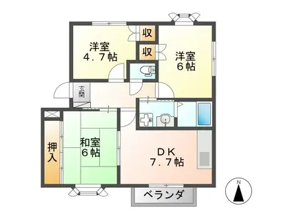 レヴンワース A棟(3DK/1階)の間取り写真