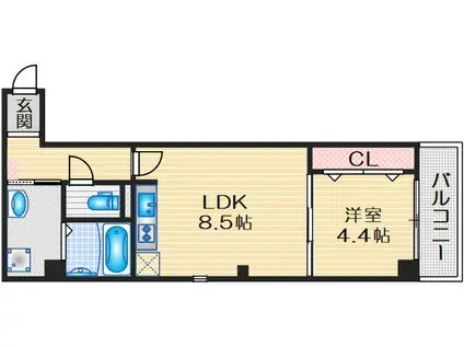 ソリティア茨木(1LDK/2階)の間取り写真