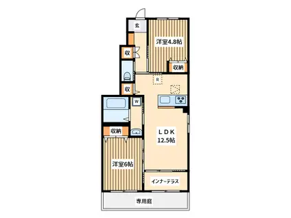 つくばエクスプレス 柏の葉キャンパス駅 徒歩18分 2階建 築1年(2LDK/1階)の間取り写真