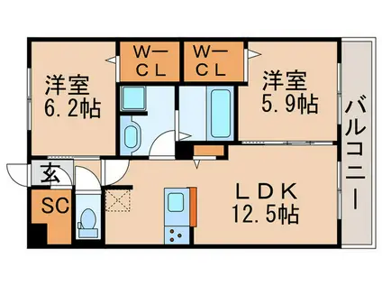 ボヌールメゾン(2LDK/2階)の間取り写真