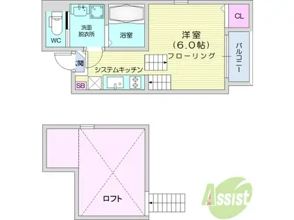 ノヴァ台原(1K/2階)の間取り写真