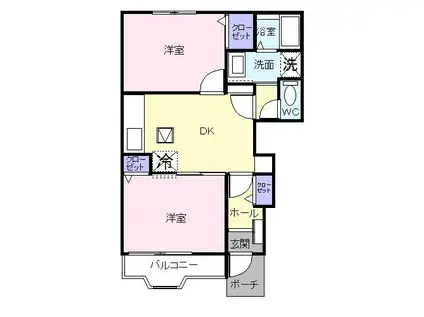 カーサ・B(2DK/1階)の間取り写真