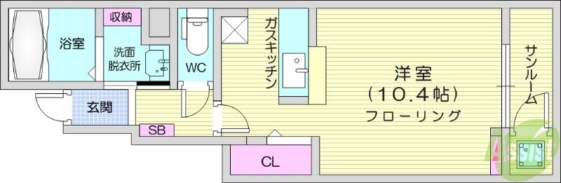 クレイン・ヒル A(1K/1階)の間取り写真