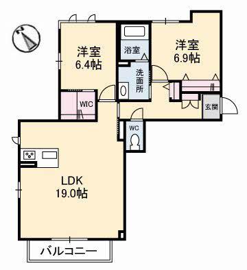 グランベレオ引野(2LDK/2階)の間取り写真