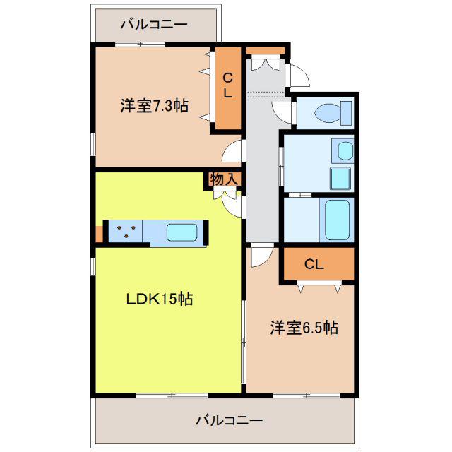 コーポハルラサン 北棟(2LDK/3階)の間取り写真