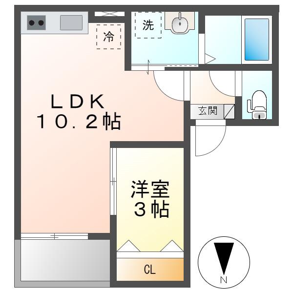 GRANDBLUENAGASUKA II(1LDK/2階)の間取り写真
