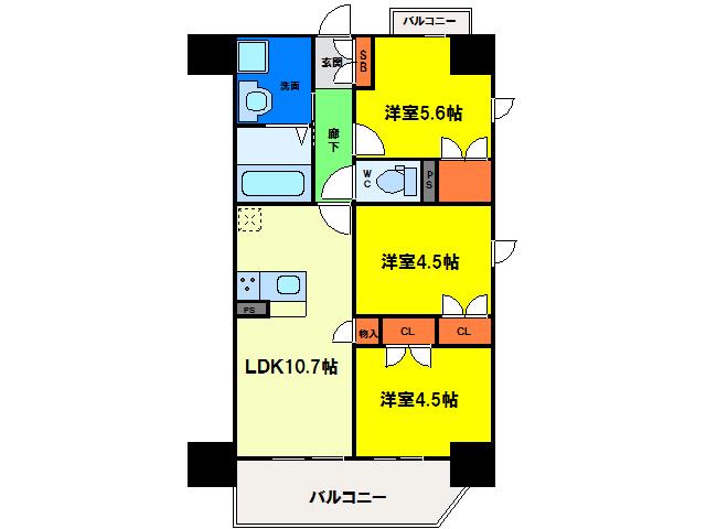 大拓ハイツ22(3LDK/3階)の間取り写真