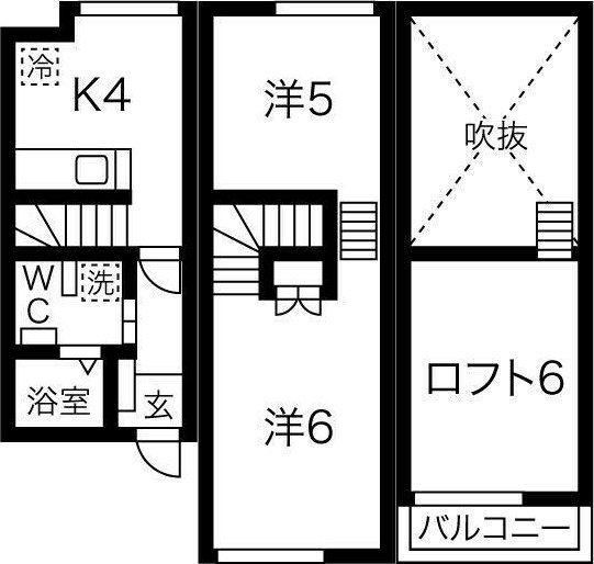 エクセルシャトー国見B棟(2K/1階)の間取り写真