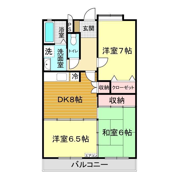 ウェルス小郡(3DK/9階)の間取り写真
