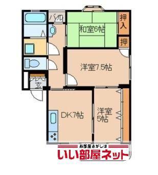 ライズマンション大町(3DK/3階)の間取り写真