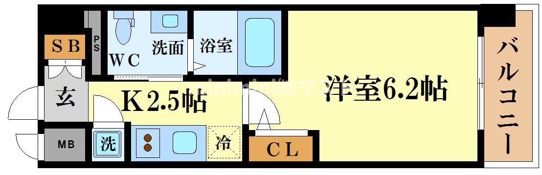 エスリード江戸堀(1K/11階)の間取り写真