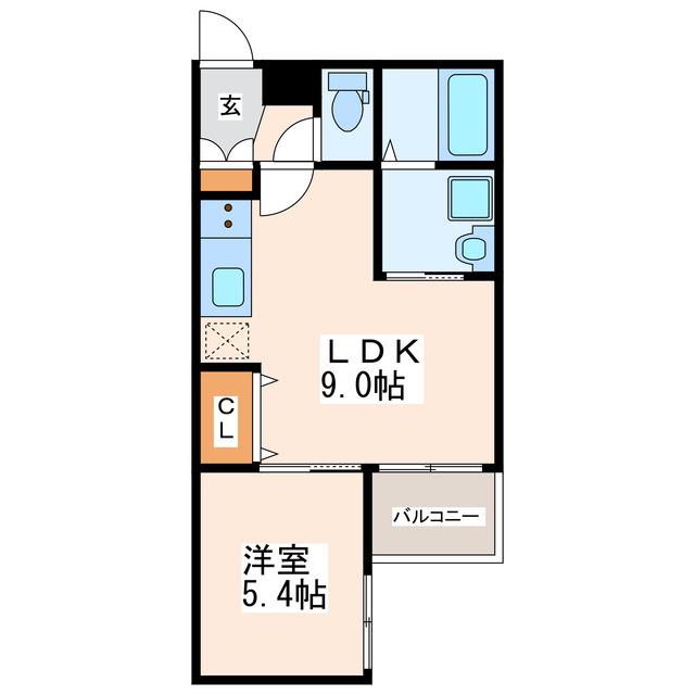 GRACE新屋敷(1LDK/4階)の間取り写真