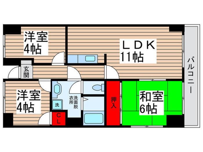 松戸シティハイツ(3LDK/6階)の間取り写真