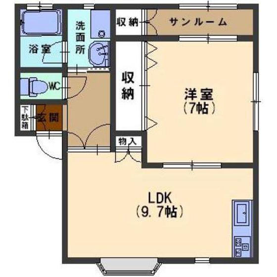コモドシャレー(1LDK/2階)の間取り写真
