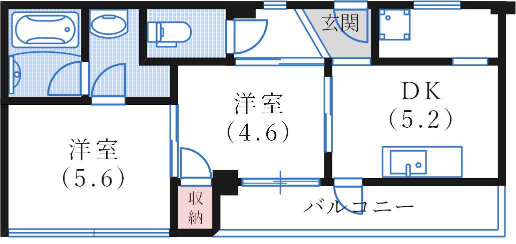 メビウス駒ヶ林レジデンス(2DK/2階)の間取り写真