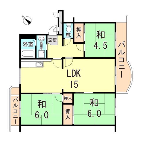 名谷19団地83号棟(3LDK/4階)の間取り写真