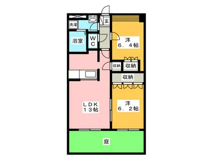 レヴィ イン リバー(2LDK/1階)の間取り写真