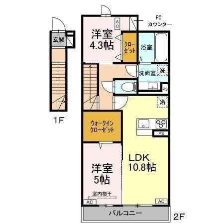 D-ROOMルポ(2LDK/2階)の間取り写真