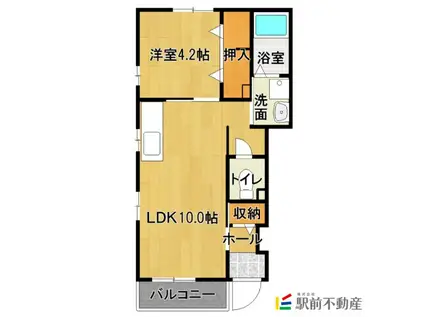 イリーデ白川(1LDK/2階)の間取り写真