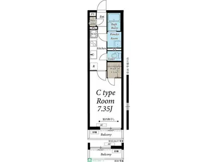 ヴィラ原木中山(1K/2階)の間取り写真
