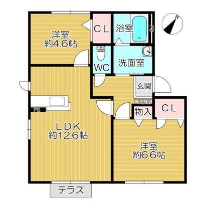 ヴェルディYAMATO(2LDK/1階)の間取り写真