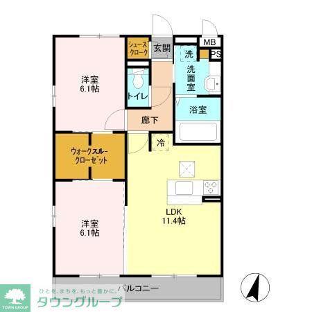 エクウス(2LDK/1階)の間取り写真